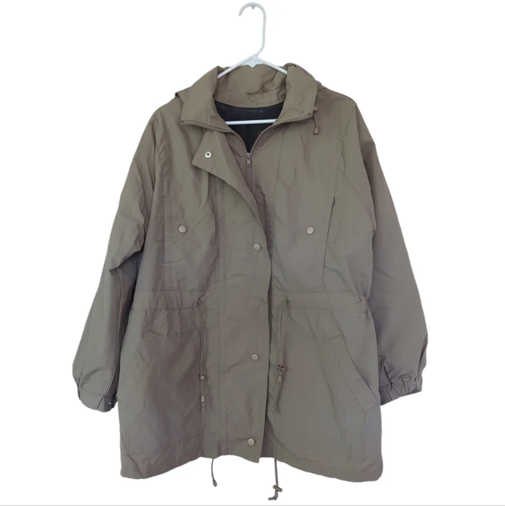 Woman Within Fleece Lined Hooded Jacket MEDIUM 14/16 Tan FLAW Discoloration